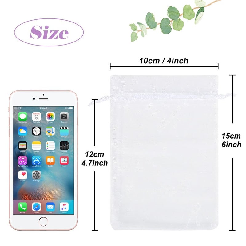 HRX Package 100pcs White Organza Bags, 4x6 inch Mesh Bags Drawstring Gift Bags Jewelry Pouches for Candy Wedding Favors Christmas - Image 3